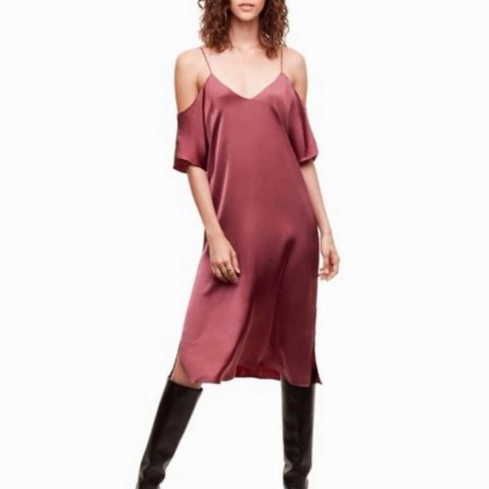 Aritzia Wilfred Harrietta Off the Shoulder Midi Slip Dress